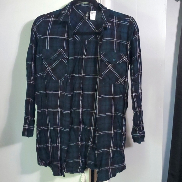 2/$5 H&M Teal Plaid Button-down Shirt - Picture 1 of 4